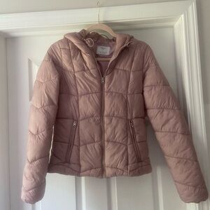Bershka Dusty Pink Quilted Hooded Puffer Jacket